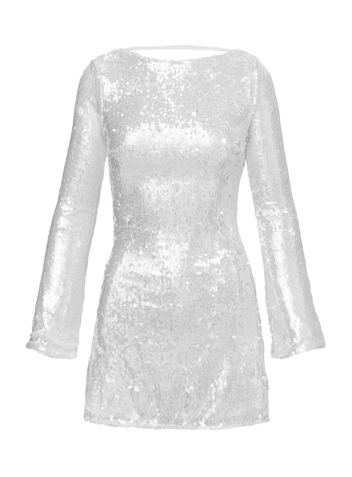 Interstella Sequin Long Sleeve Mini Dress White