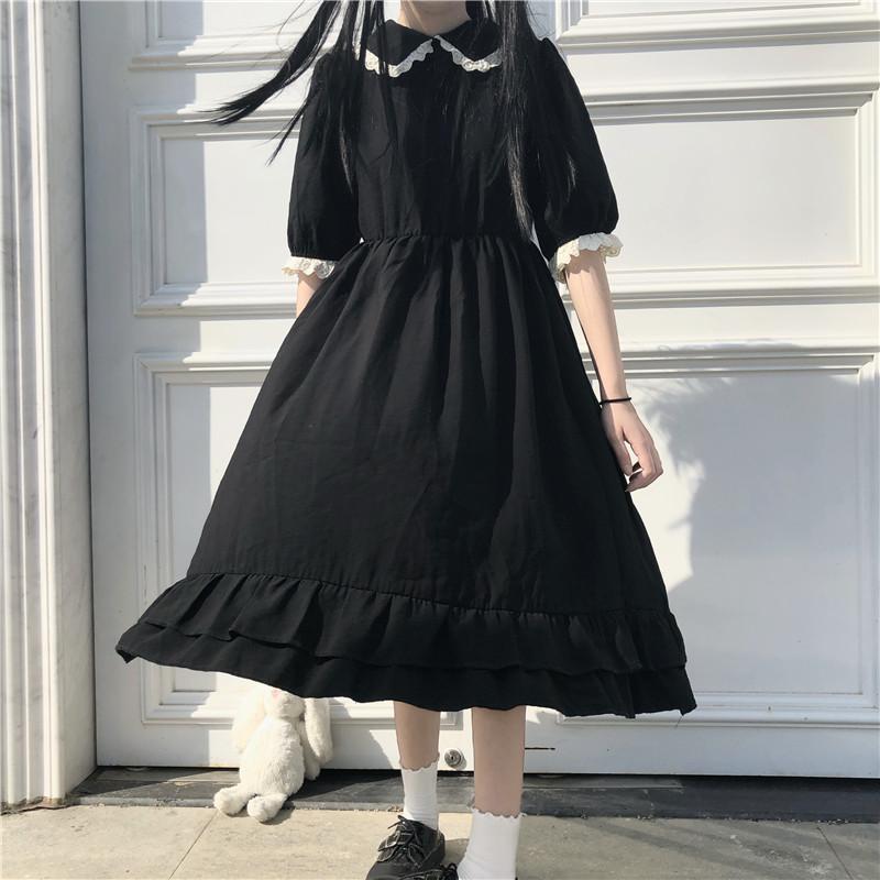 Oversize Dress Women Lace Cute Summer Simple Solid Leisure Korean Style Sweet Ladies Fashion All-match Preppy Comfortable Loose