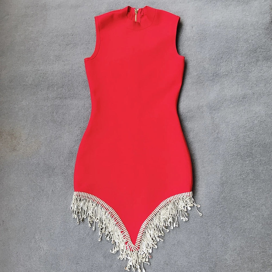 Party Dresses For Women Outfits Winter New Women'S Sleeveless O-Neck Diamond Tassel Bandage Dresses Bodycon Elegant Sexy Evening Mini Dress