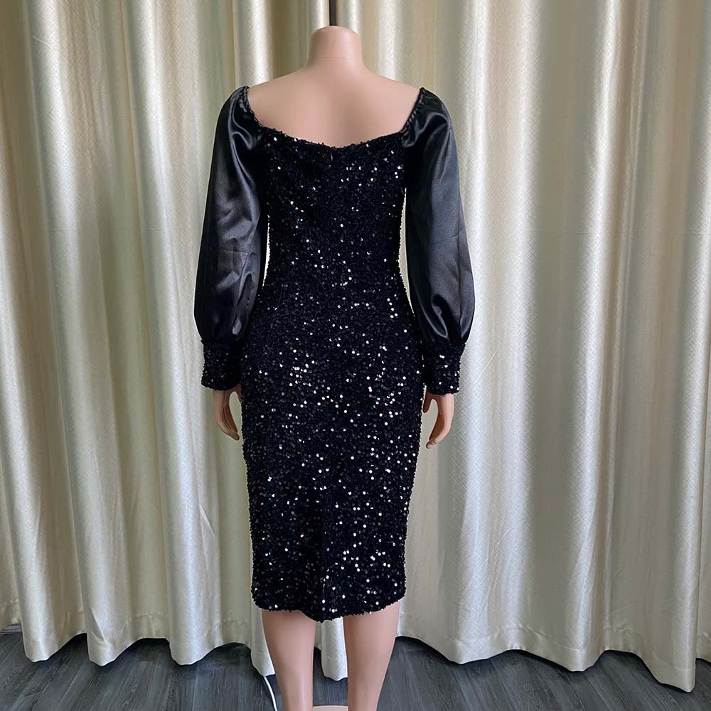 Party Women's Dress for New Year Sequin Women Clothes Sleeve Black Hip Party Dress Elegant Dresses for Women