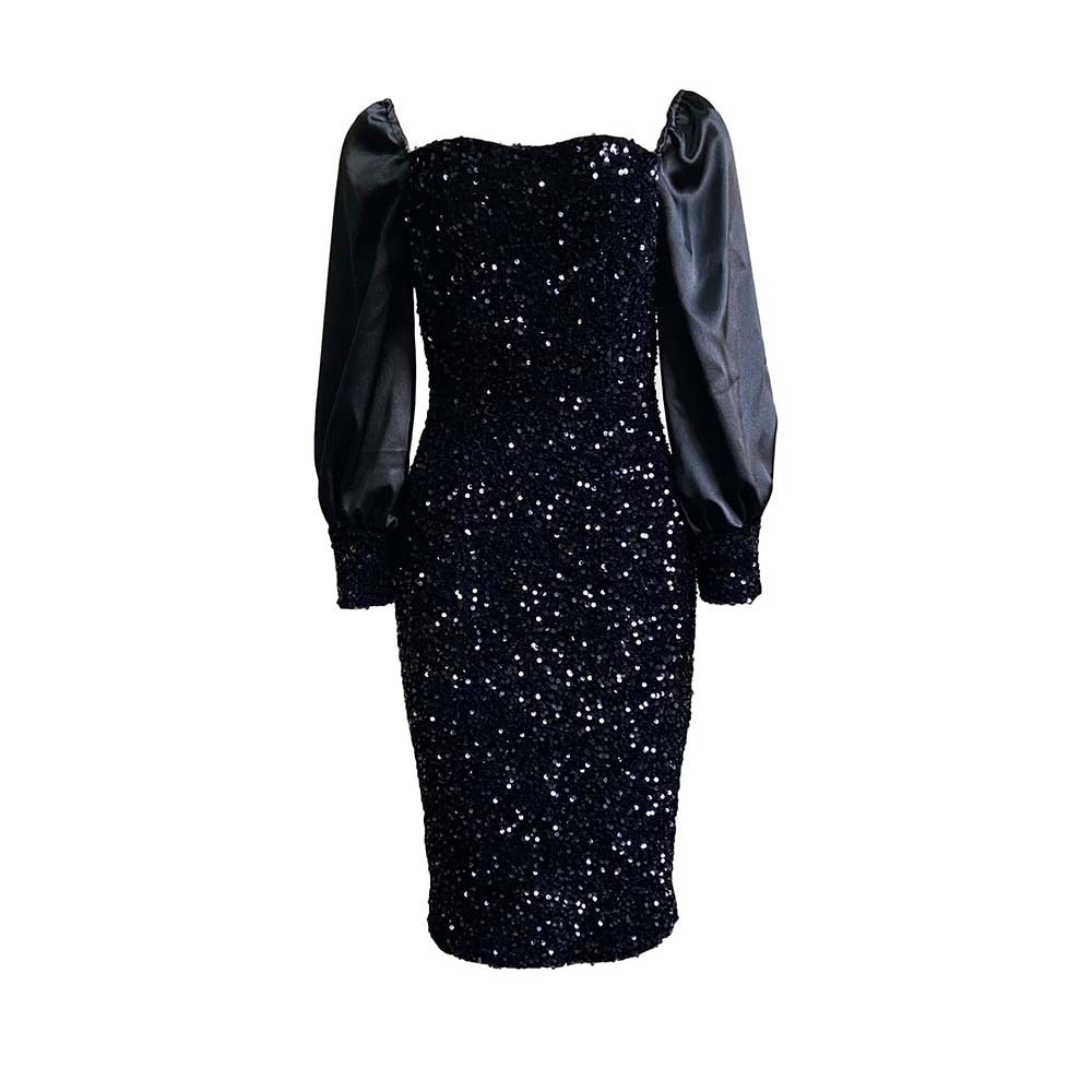 Party Women's Dress for New Year Sequin Women Clothes Sleeve Black Hip Party Dress Elegant Dresses for Women
