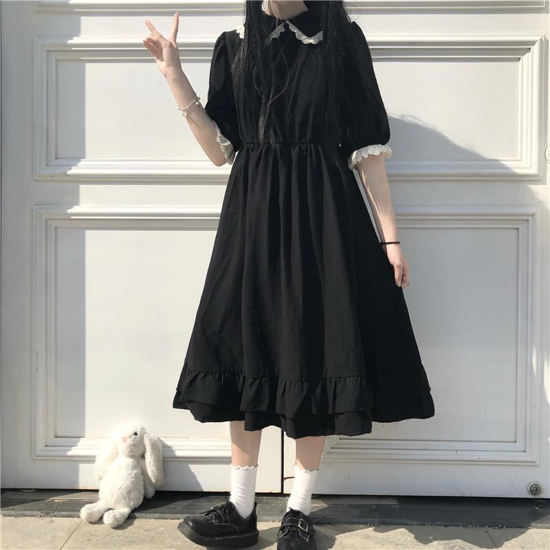 Oversize Dress Women Lace Cute Summer Simple Solid Leisure Korean Style Sweet Ladies Fashion  All-match Preppy Comfortable Loose