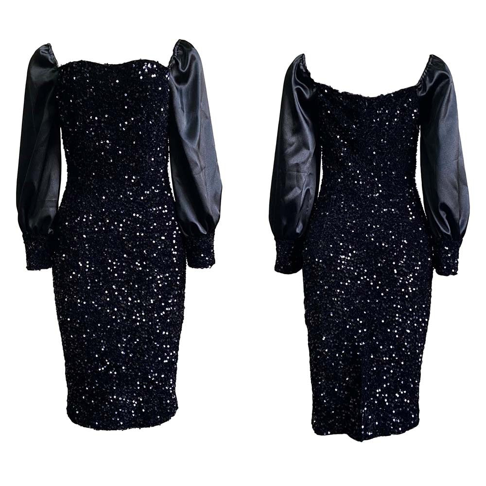 Party Women's Dress for New Year Sequin Women Clothes Sleeve Black Hip Party Dress Elegant Dresses for Women