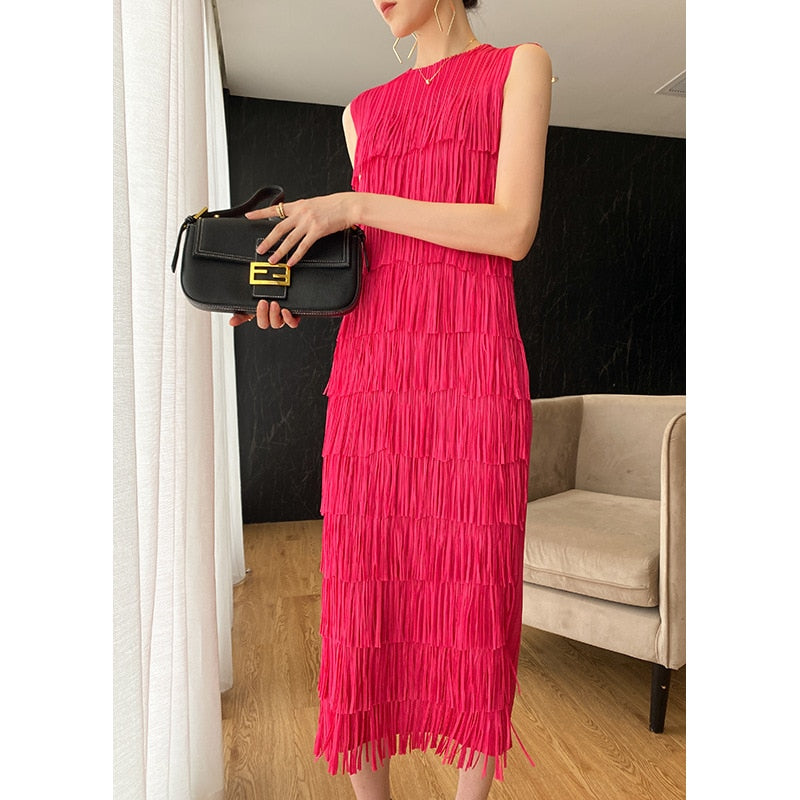 Pleated Dress Women's Summer Classic Graceful and Fashionable Solid Color Sleeveless Slimming Slim Dress
