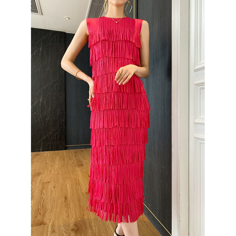 Pleated Dress Women's Summer Classic Graceful and Fashionable Solid Color Sleeveless Slimming Slim Dress