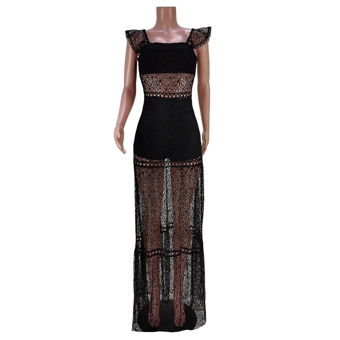 Perl Sexy Mesh Stitching Sling Zipper Dress See Through Lace Skirt Transparent Women's Clothing Charming Chic Outfit for Ladies