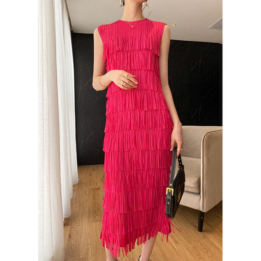 Pleated Dress Women's Summer Classic Graceful and Fashionable Solid Color Sleeveless Slimming Slim Dress